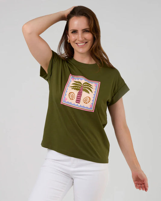 Cuff Tee Palm - Khaki by Stella and Gemma