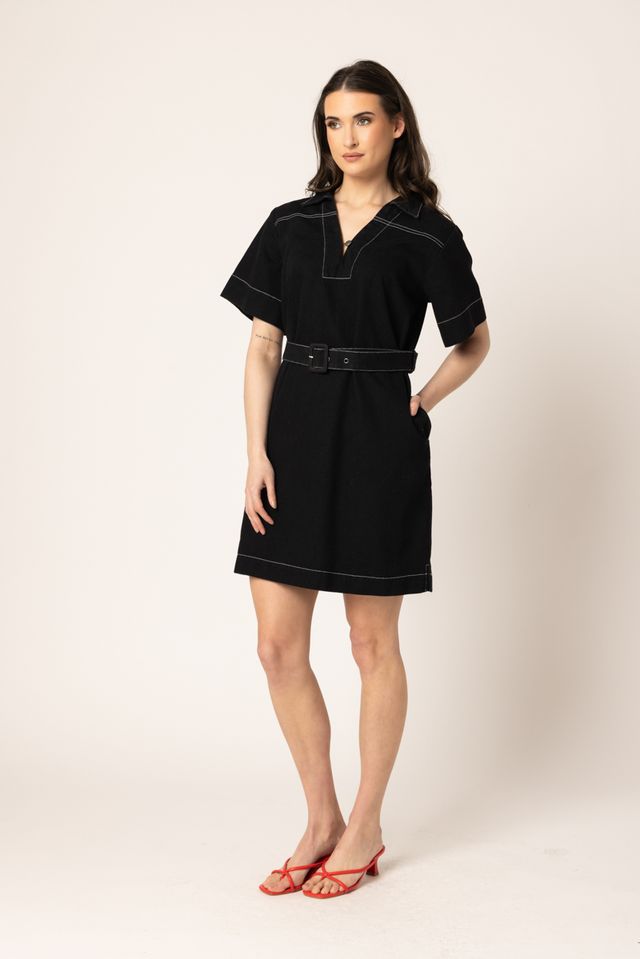 Denim Mini Dress-Black