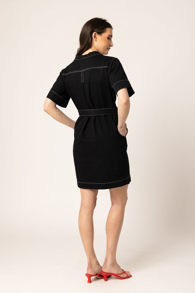 Denim Mini Dress-Black