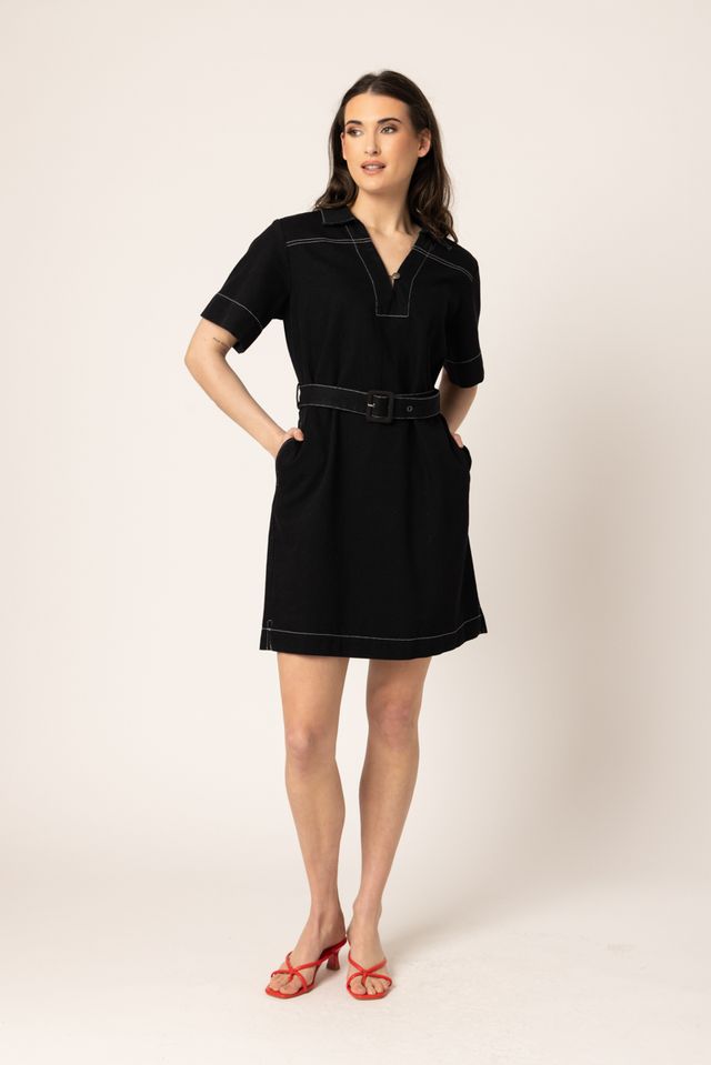 Denim Mini Dress-Black