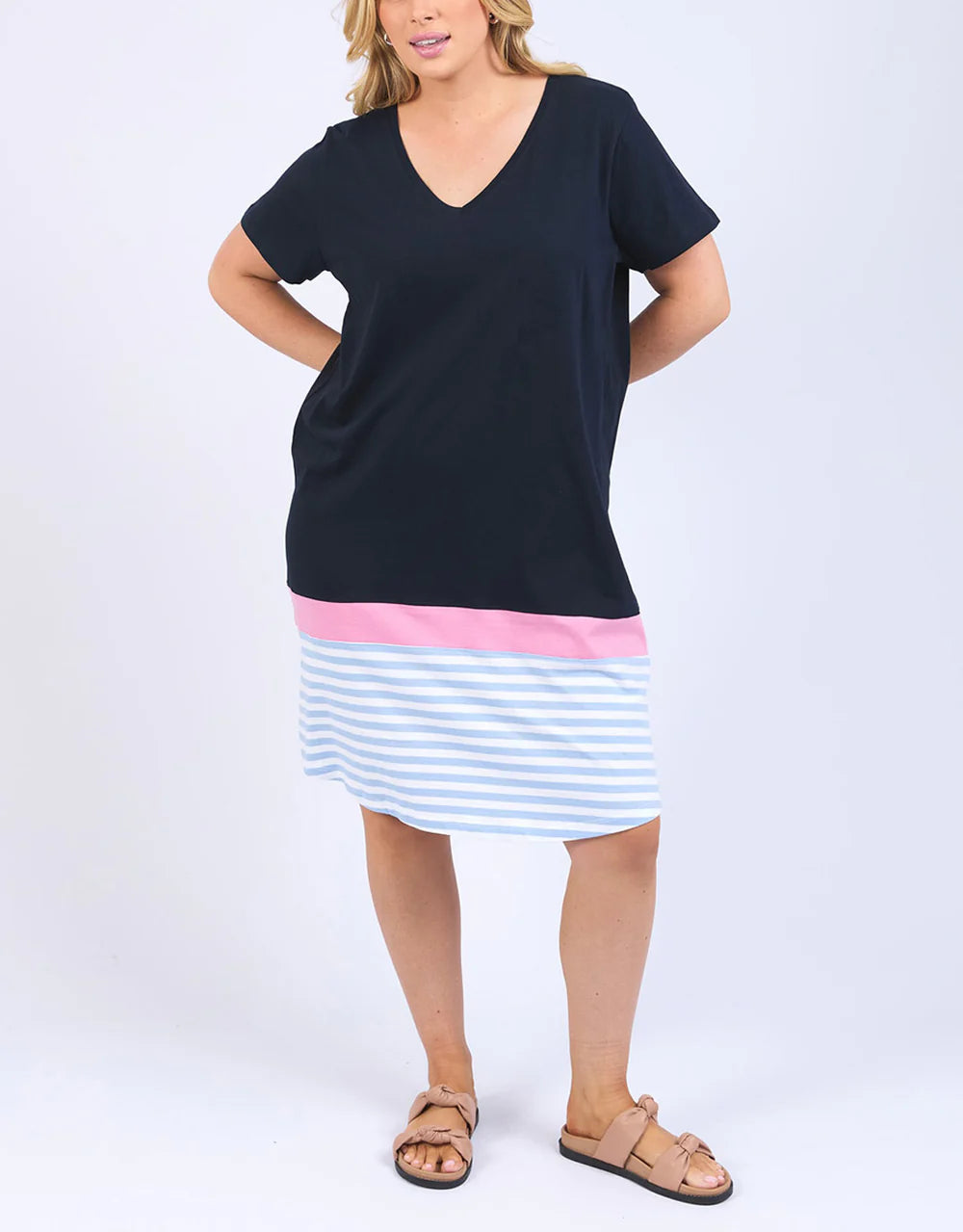 Draw The Line Tee Dress | Navy and White