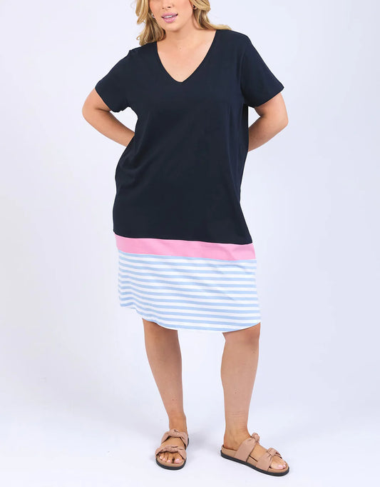 Draw The Line Tee Dress | Navy and White