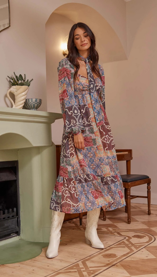 Ciana Babydoll Midi Dress | Paisly