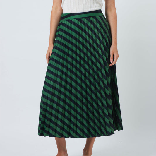 Bridget Skirt - Navy & Green Stripe
