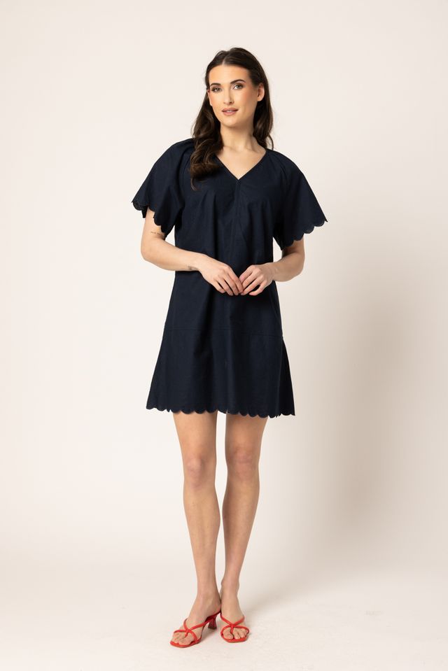 Scallop Shortie Dress-Navy