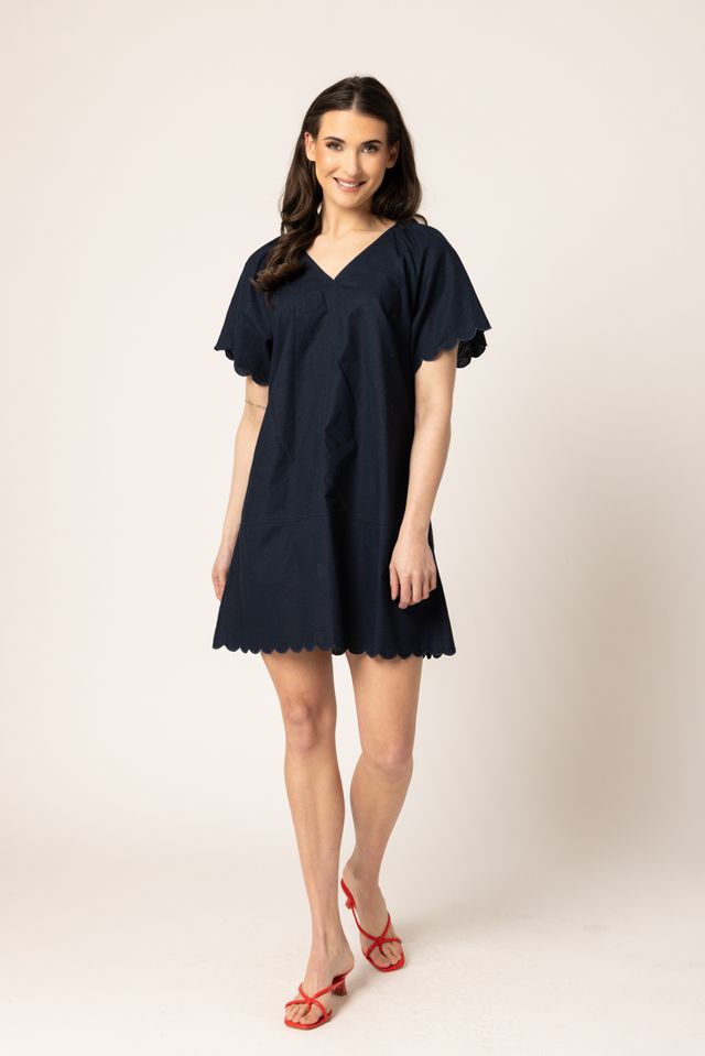 Scallop Shortie Dress-Navy