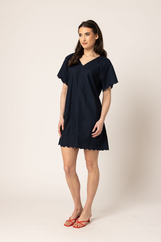 Scallop Shortie Dress-Navy