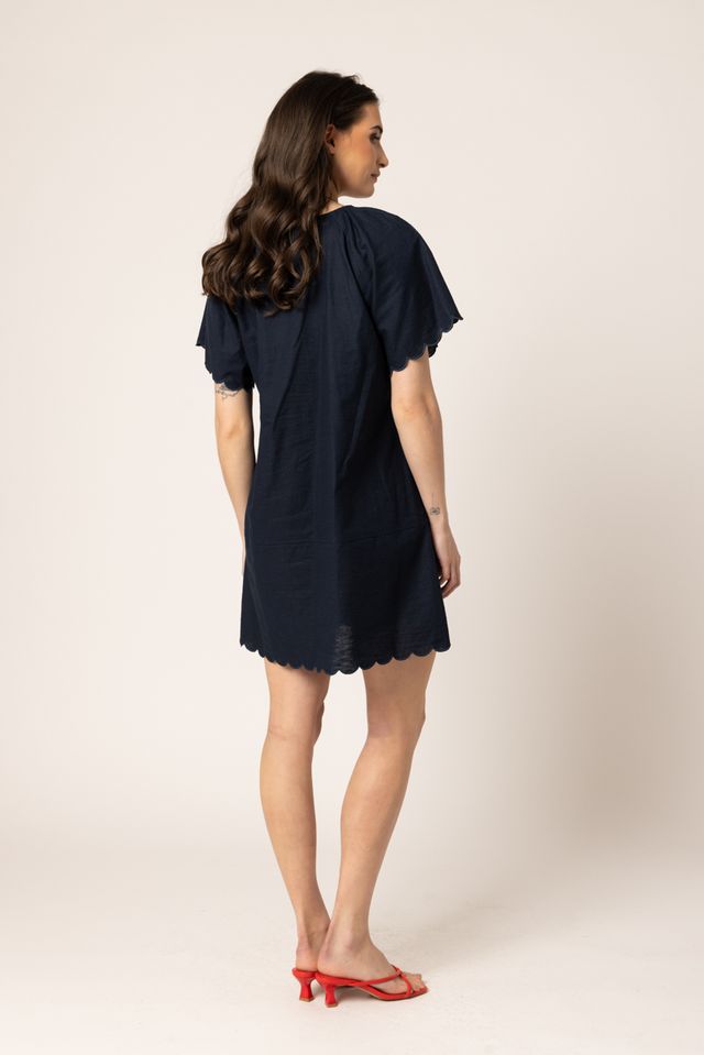 Scallop Shortie Dress-Navy