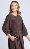 Nora Shirred Dress-Chocolate