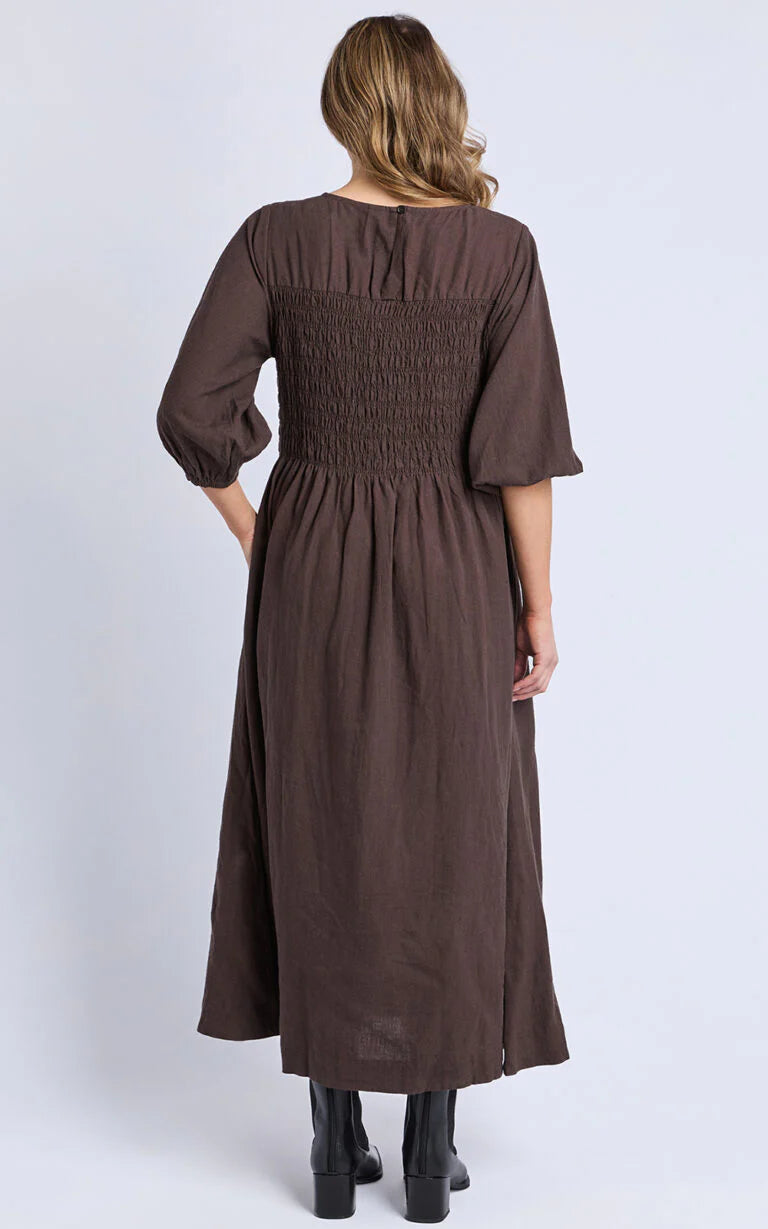 Nora Shirred Dress-Chocolate