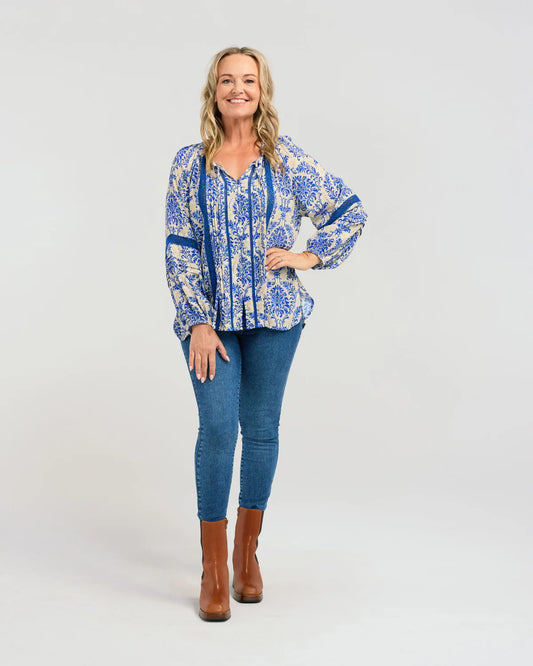 Enola Top - Blue Damask