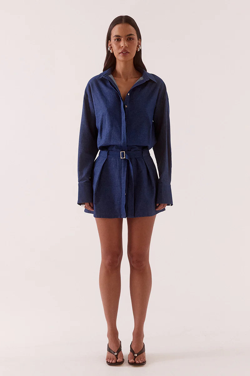 Quinn Shirt Dress (Mid-Wash Blue)