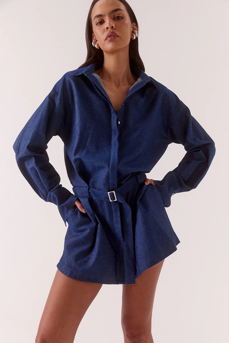 Quinn Shirt Dress (Mid-Wash Blue)