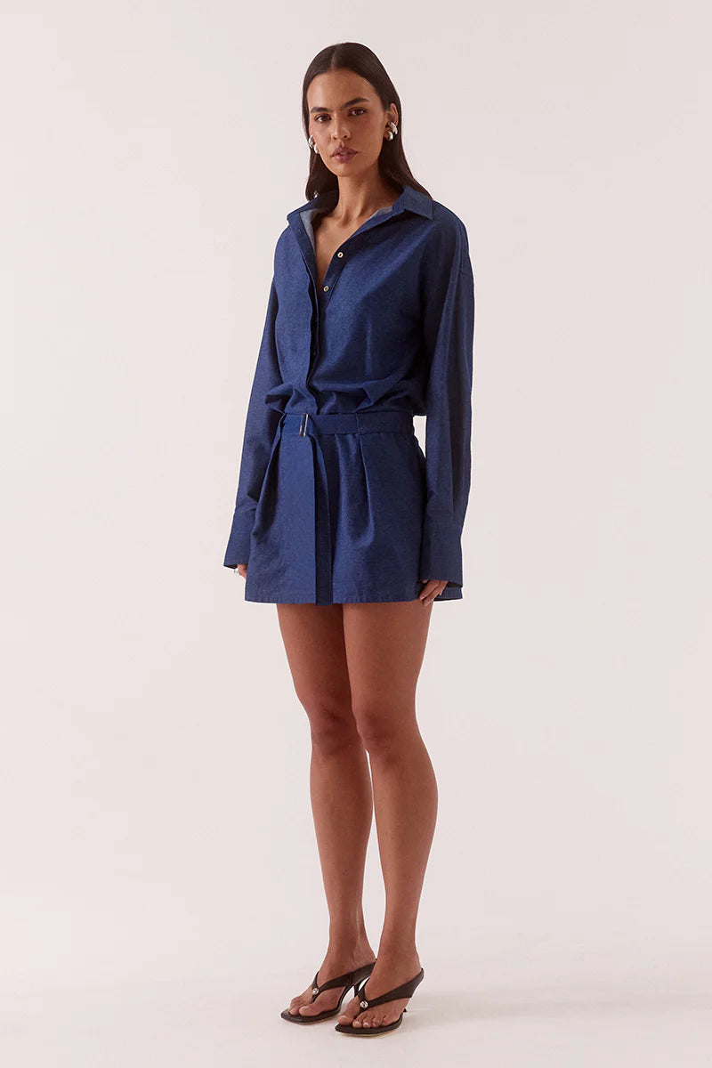 Quinn Shirt Dress (Mid-Wash Blue)