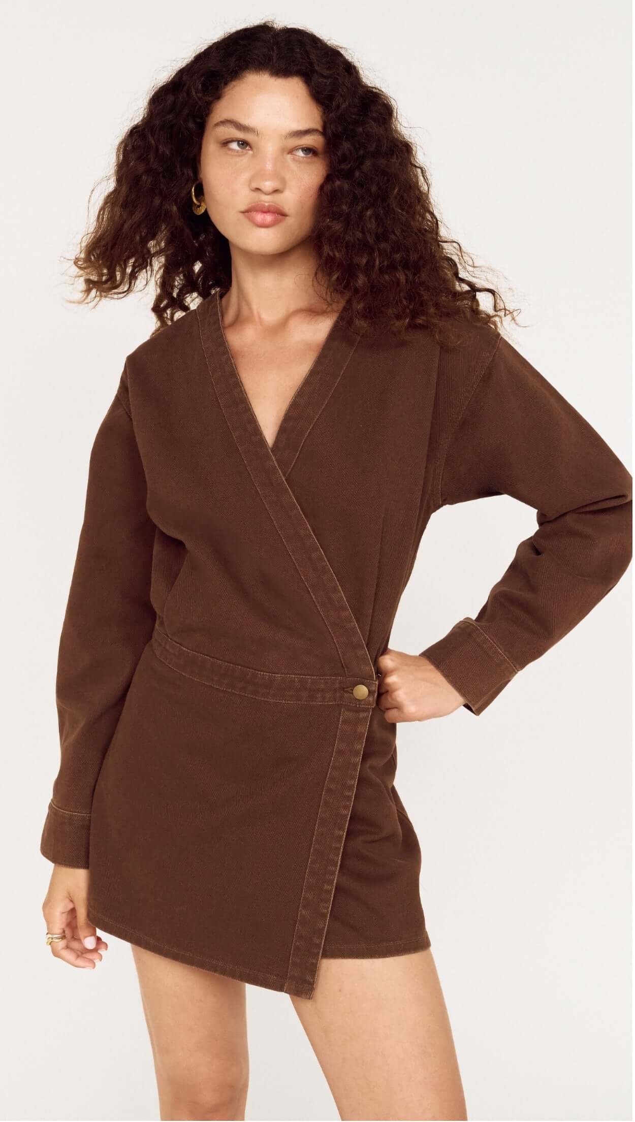 Brown Denim Wrap Dress
