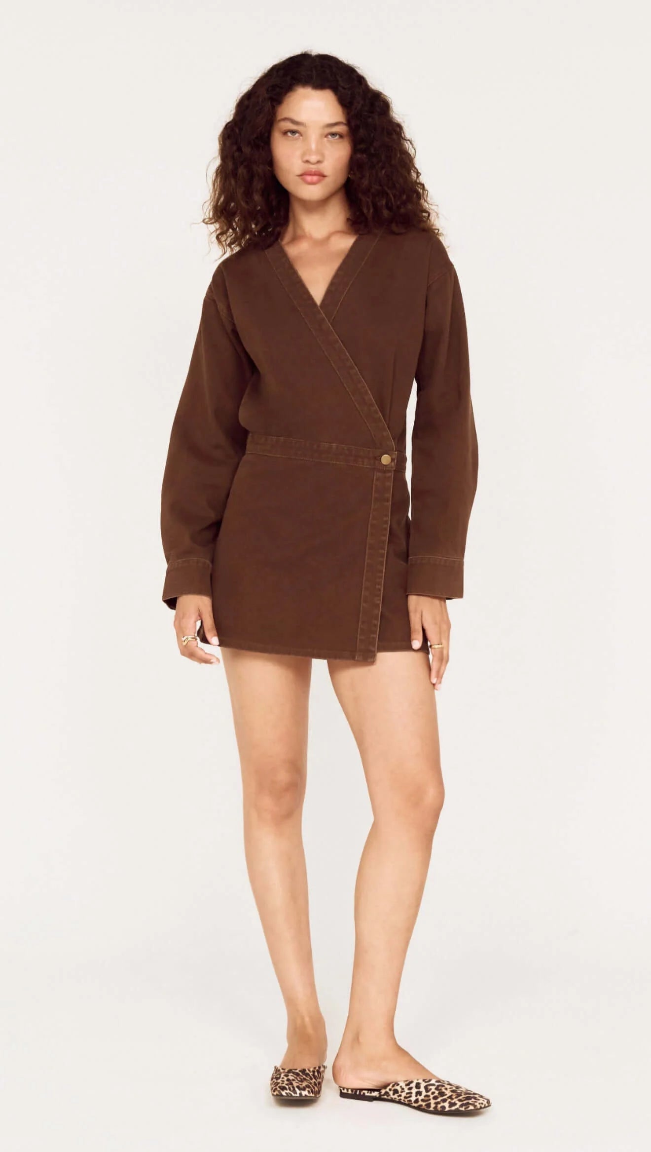 Brown Denim Wrap Dress